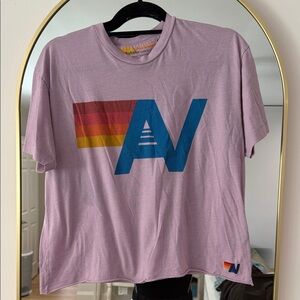 Aviator Nation women's Lavender Tee with Blue AV Logo and Sunset Stripe